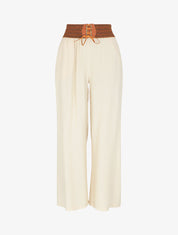 Pantalon uni taille haute style corset - Beige - 5