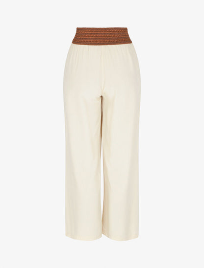 Pantalon uni taille haute style corset - Beige - 2