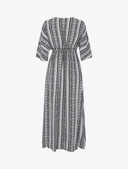 Robe longue imprimé graphique à manches 3/4 - Noir - 2