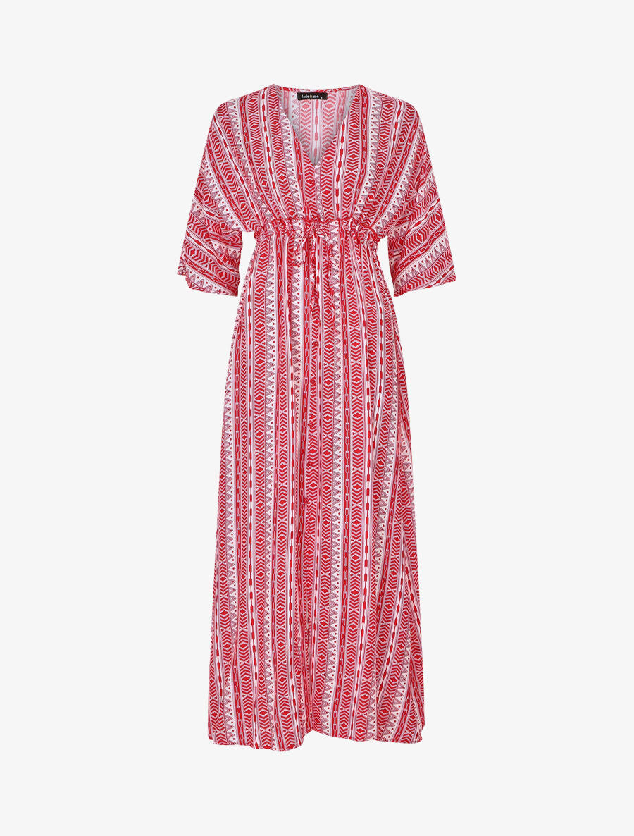 Robe longue imprimé graphique à manches 3/4 - Rouge - 5