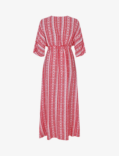 Robe longue imprimé graphique à manches 3/4 - Rouge - 2
