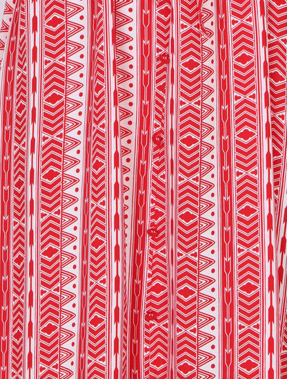 Robe longue imprimé graphique à manches 3/4 - Rouge - 3