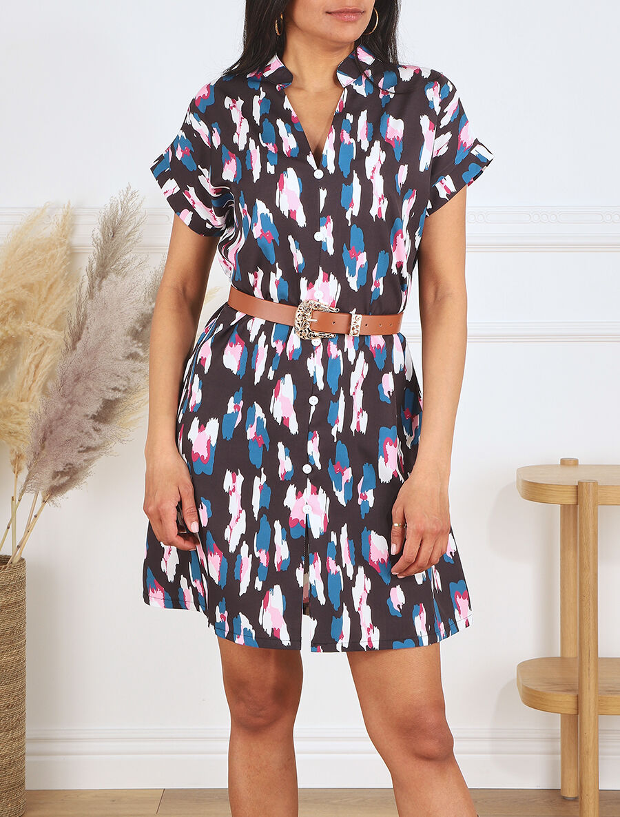 Robe droite à imprimé graphique - Noir - 4