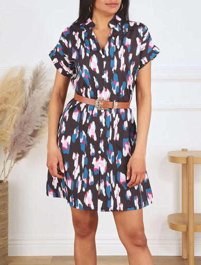 Robe droite à imprimé graphique - Noir - 4