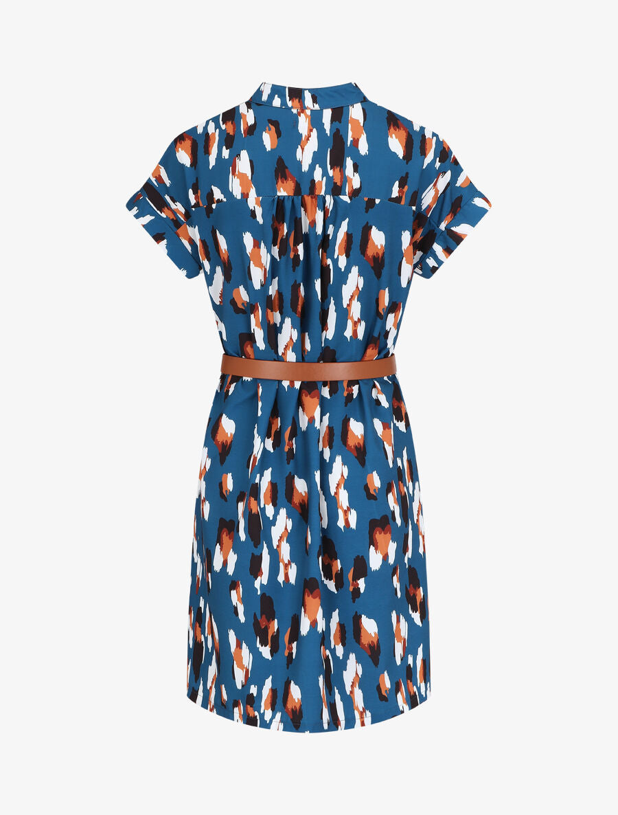 Robe droite à imprimé graphique - Bleu canard - 2