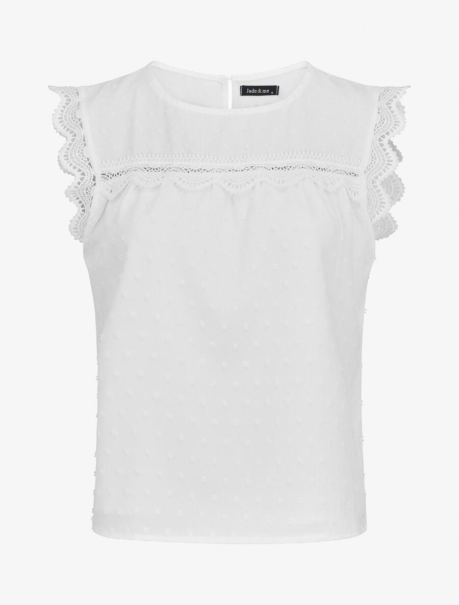 Blouse unie sans manches texturée - Blanc - 2