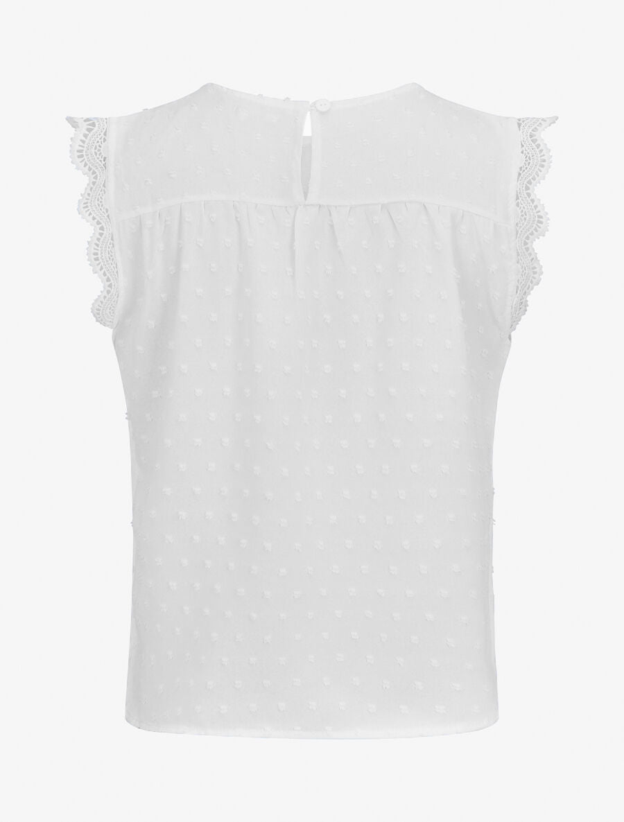Blouse unie sans manches texturée - Blanc - 3
