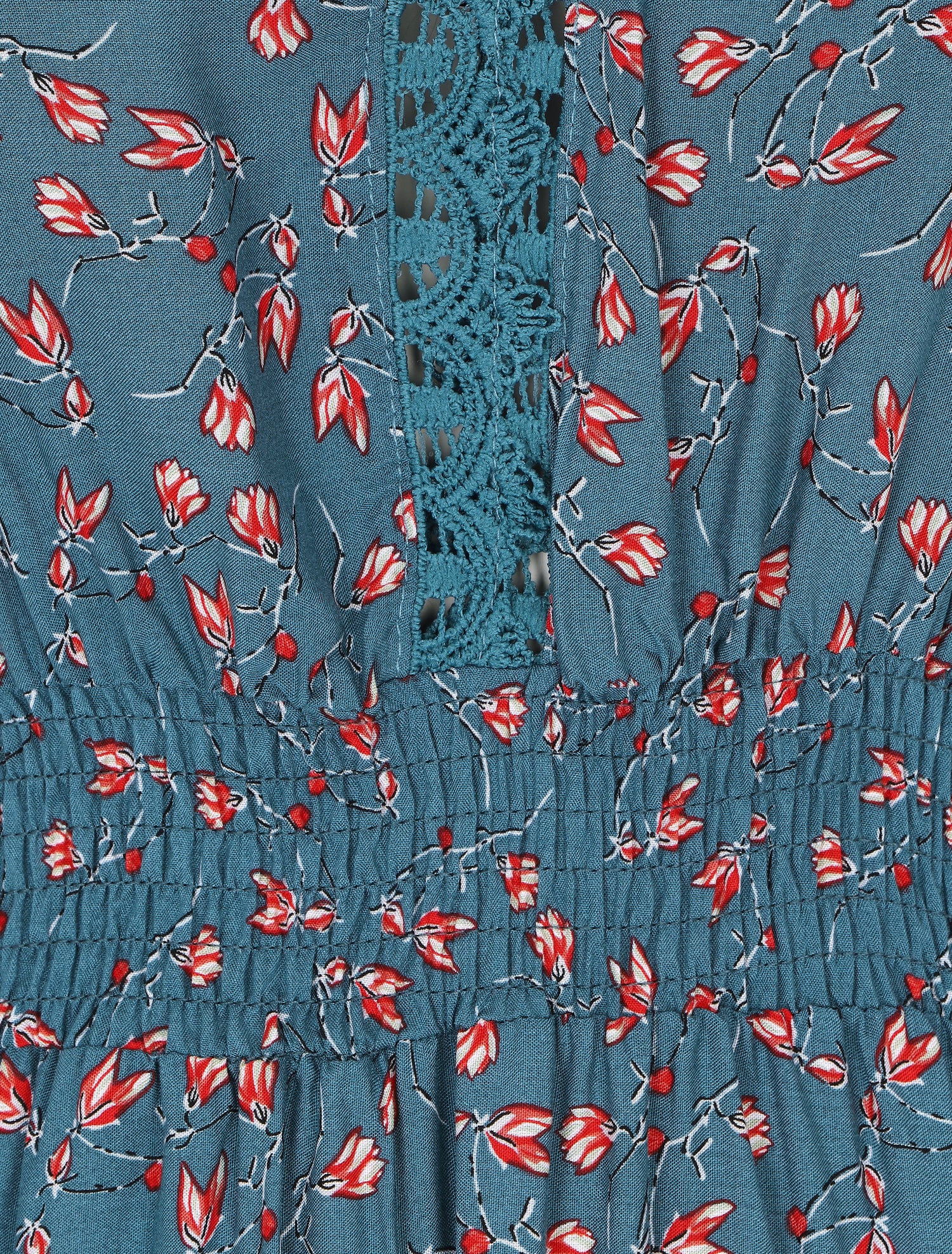 Robe imprimé petites fleurs à double manches - Bleu canard - 3