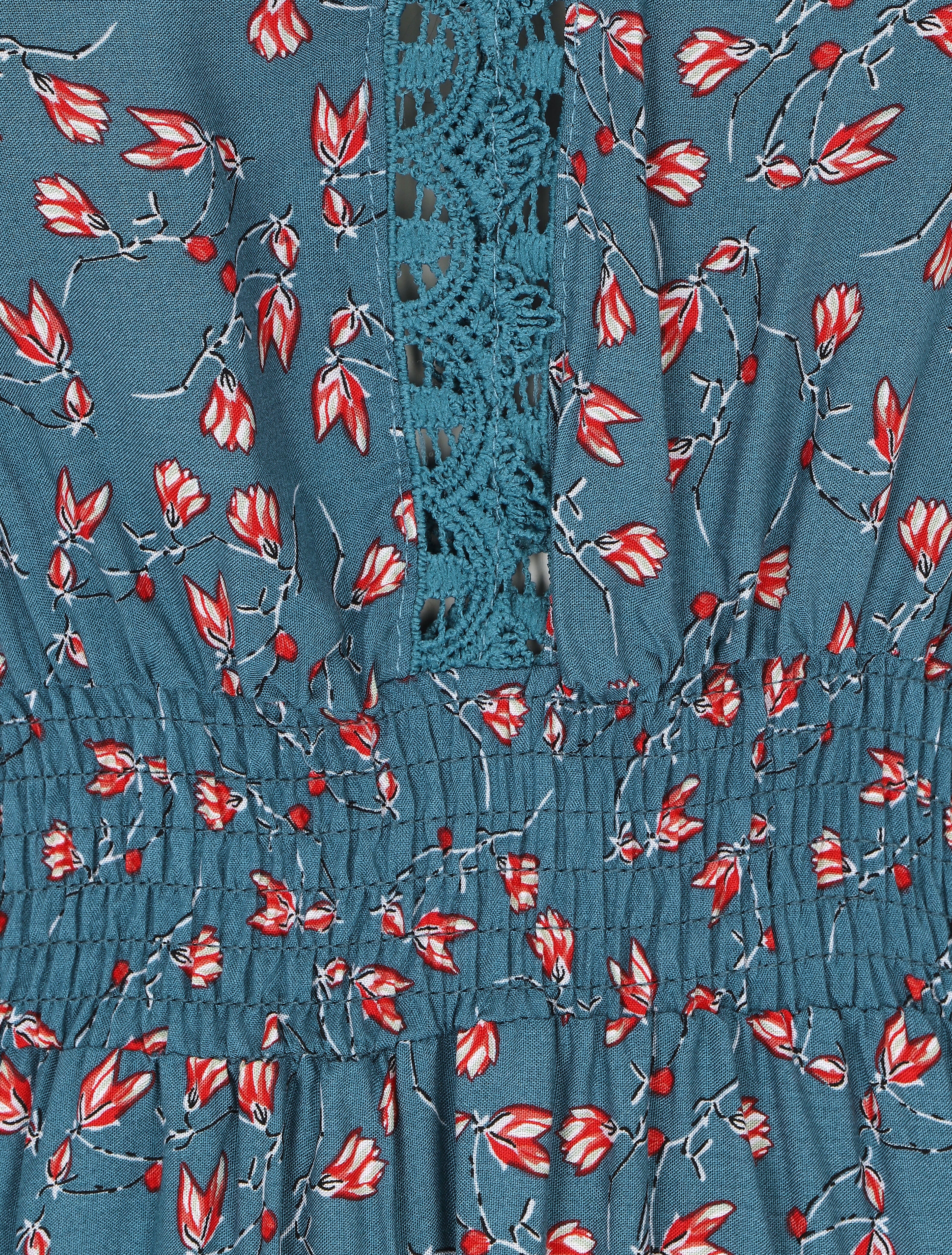 Robe imprimé petites fleurs à double manches - Bleu canard - 3
