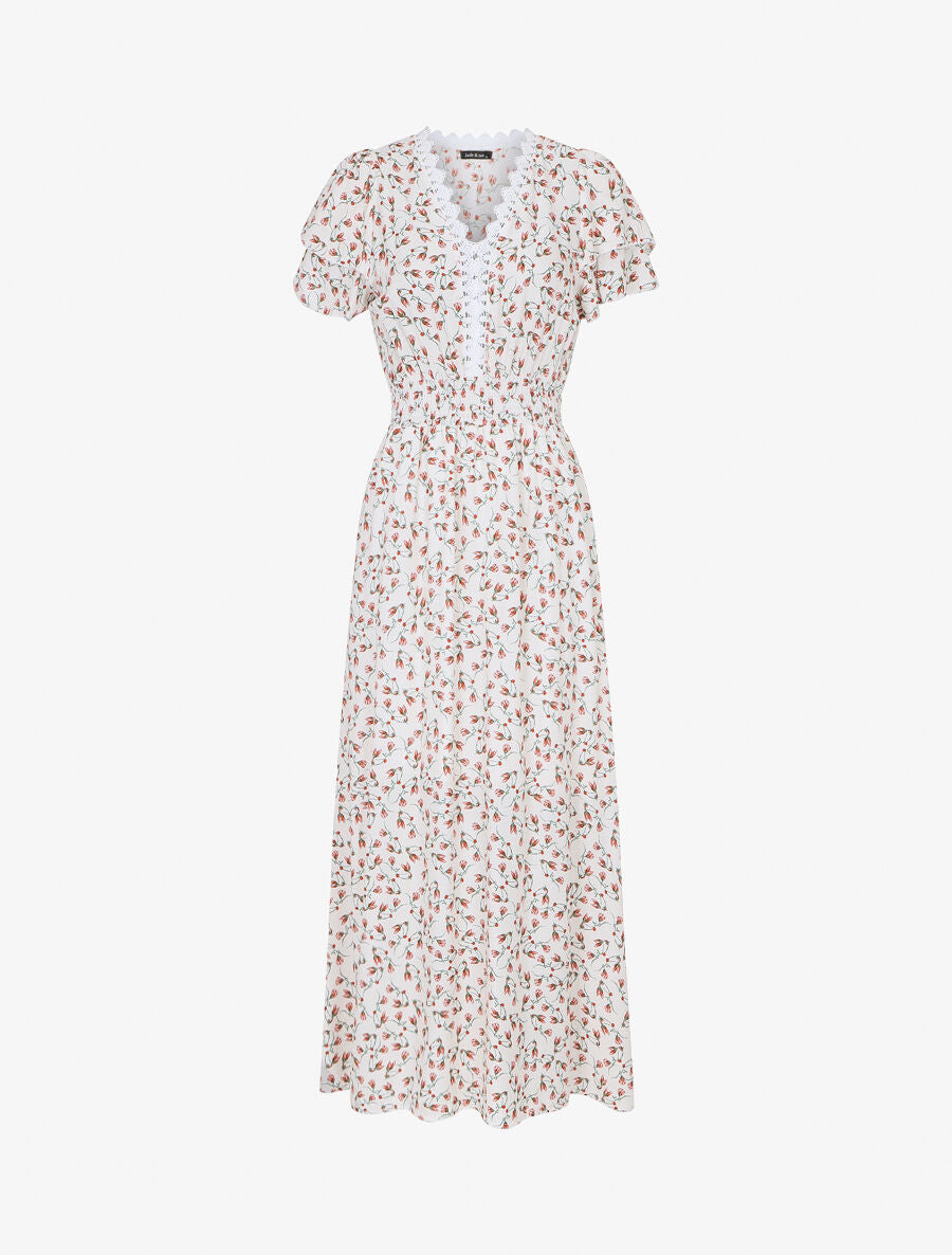 Robe imprimé petites fleurs à double manches - Blanc - 5