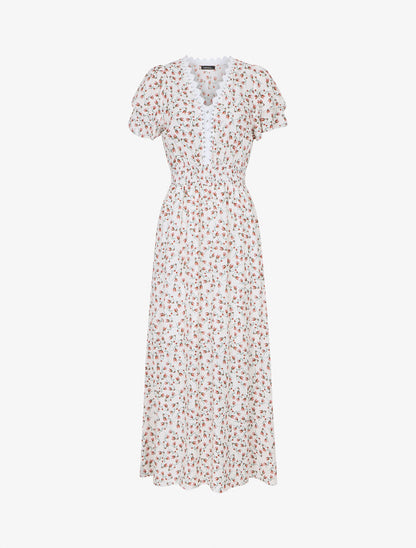 Robe imprimé petites fleurs à double manches - Blanc - 5