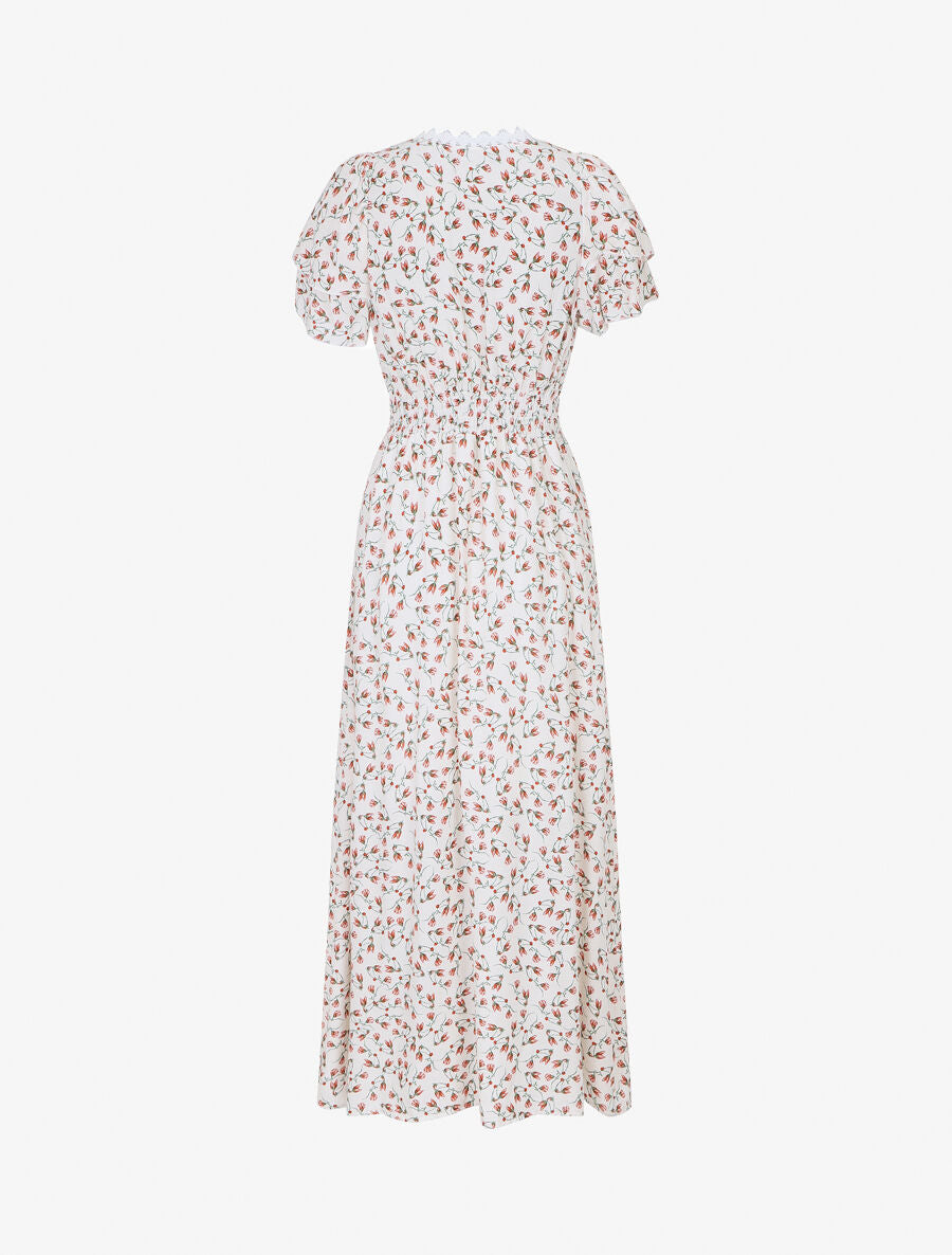 Robe imprimé petites fleurs à double manches - Blanc - 2