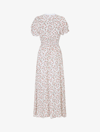 Robe imprimé petites fleurs à double manches - Blanc - 2