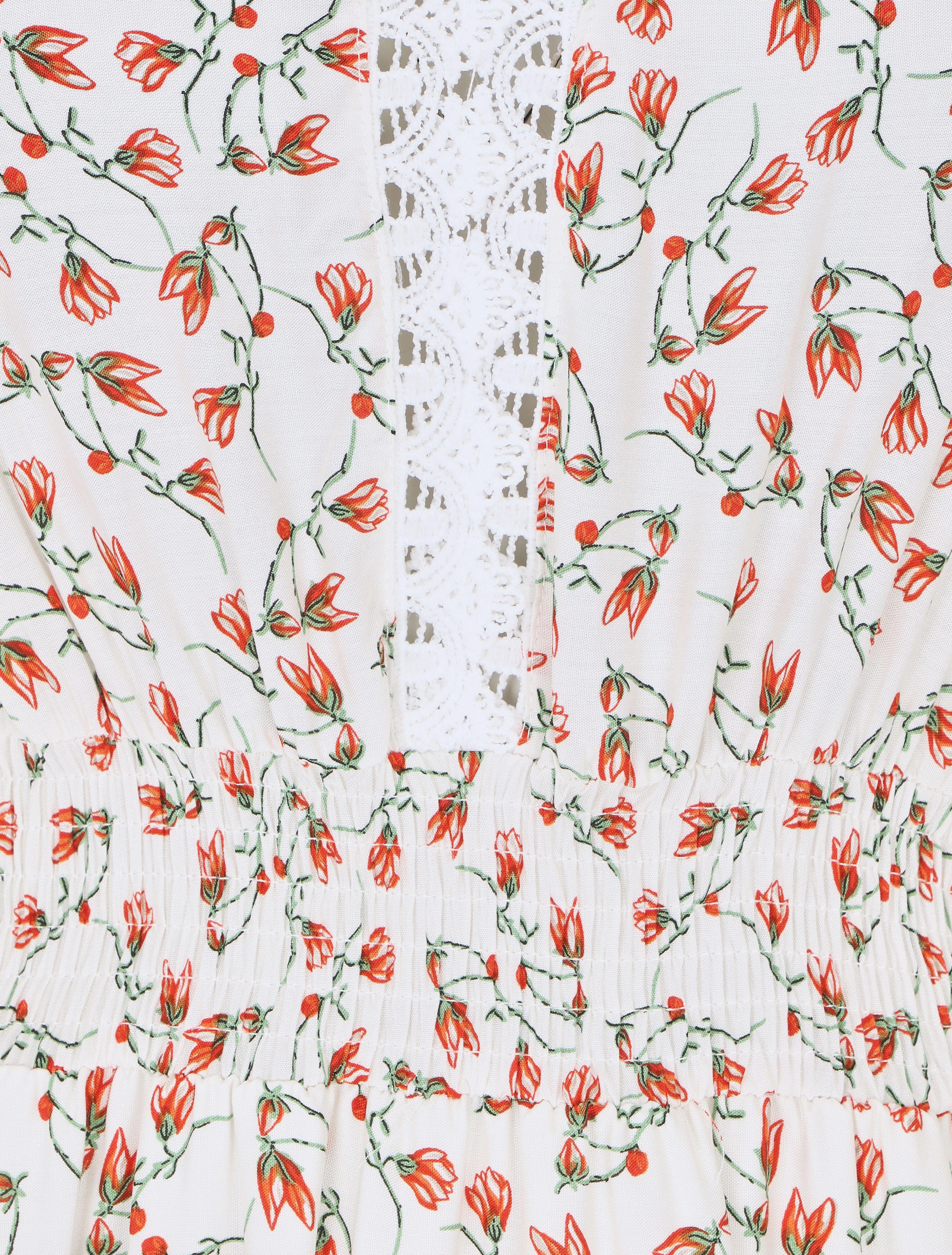 Robe imprimé petites fleurs à double manches - Blanc - 3
