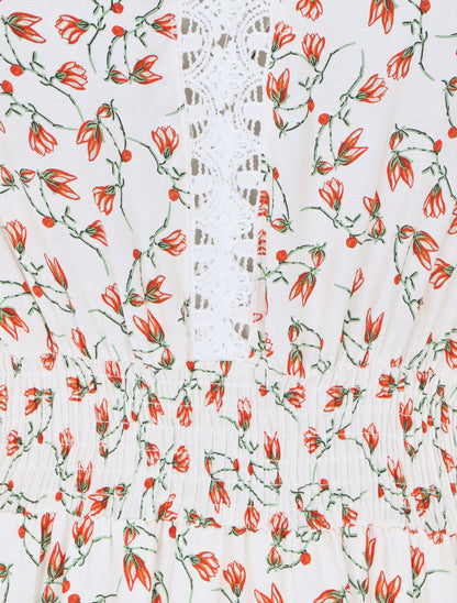 Robe imprimé petites fleurs à double manches - Blanc - 3