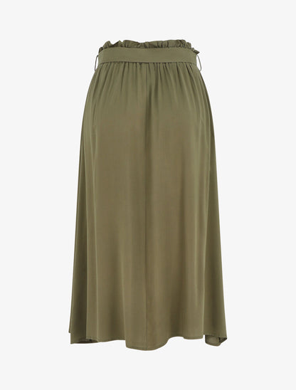 Jupe midi unie évasée à boutons - Kaki - 2