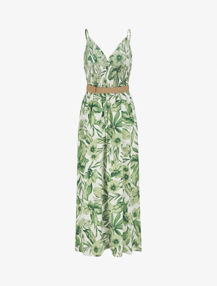 Robe longue imprimé grandes fleurs à bretelles - Vert - 2