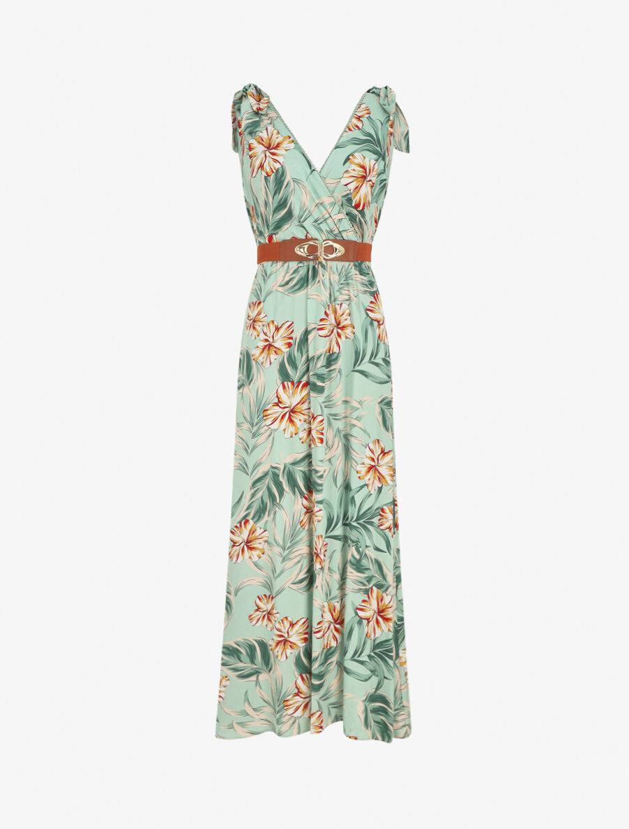 Robe longue sans manches imprimé grandes fleurs - Vert - 4