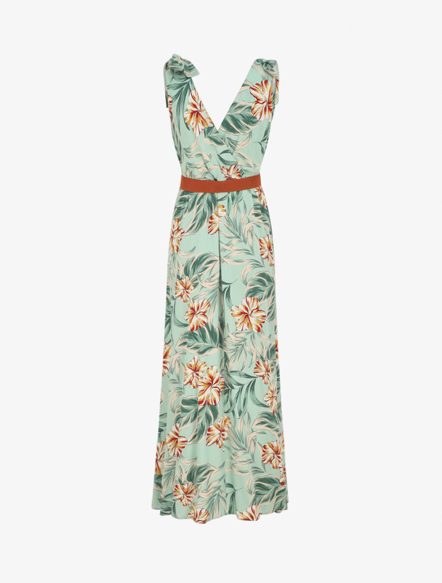 Robe longue sans manches imprimé grandes fleurs - Vert - 2