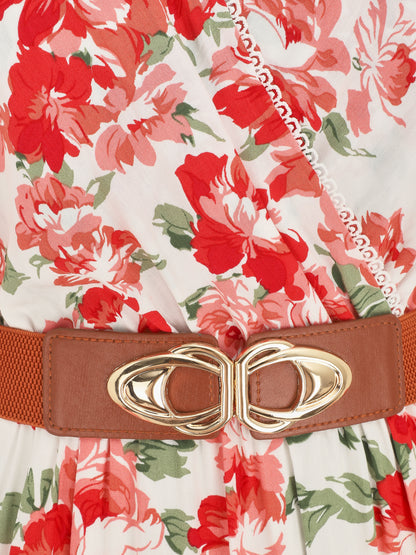 Robe longue sans manches imprimé roses sauvages - Rouge - 3