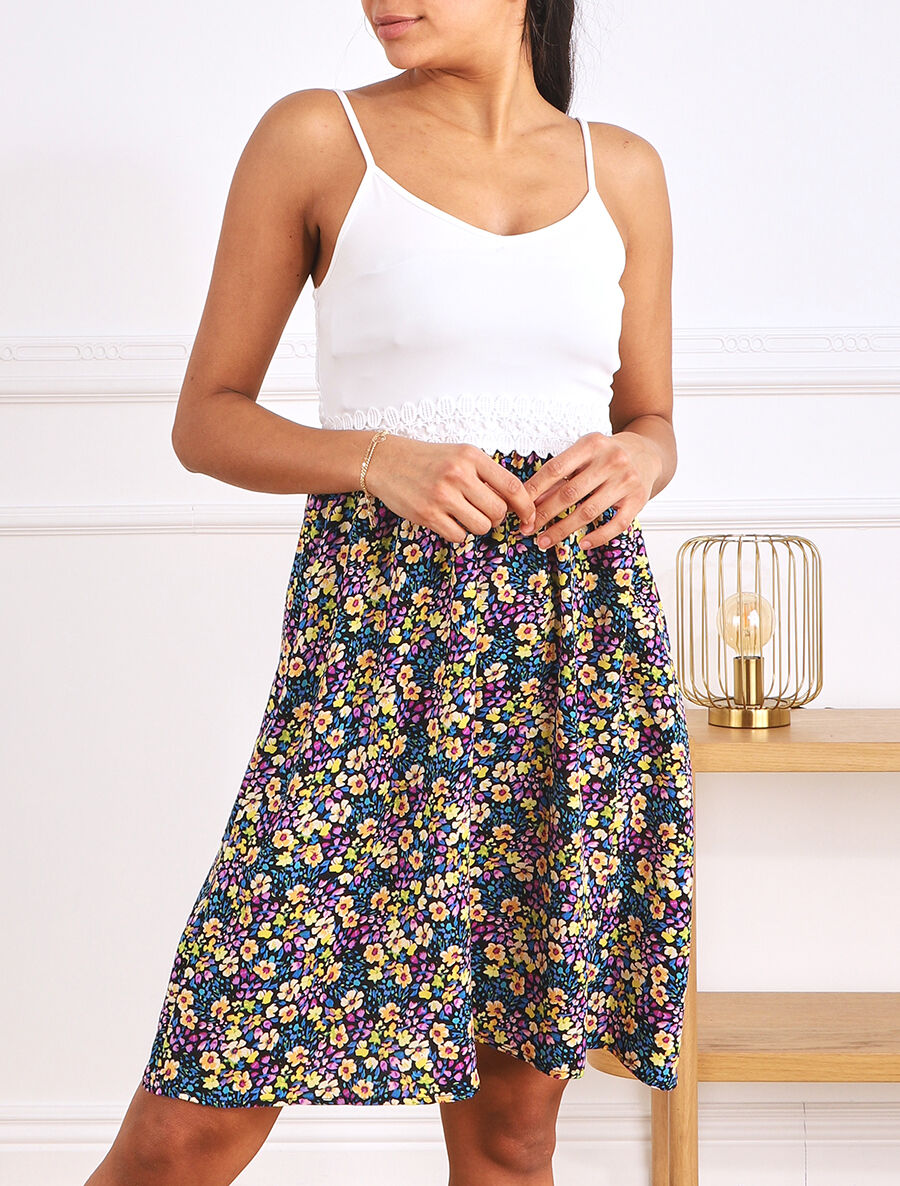 Robe à bretelles imprimé petites fleurs - Noir - 4