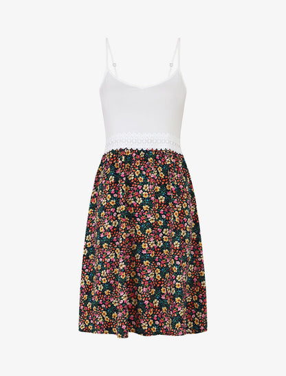 Robe à bretelles imprimé petites fleurs - Marine - 1