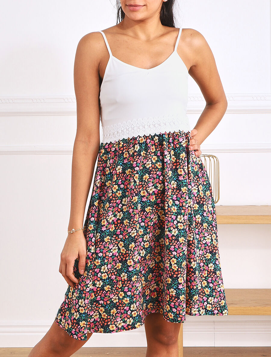 Robe à bretelles imprimé petites fleurs - Marine - 4
