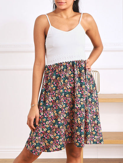 Robe à bretelles imprimé petites fleurs - Marine - 4