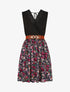 Robe mi-longue fleurie sans manches col dentelle - Marine - 1