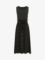 Robe longue évasée sans manches bicolore - Noir - 1