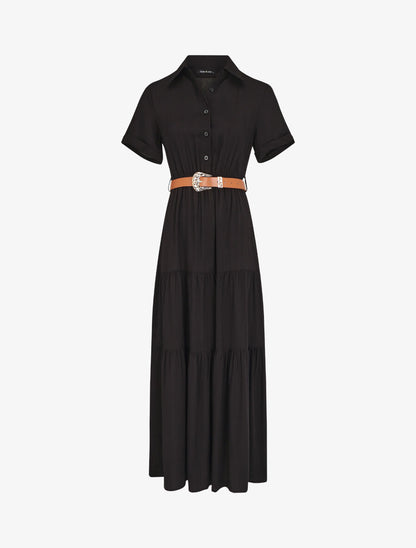 Robe longue unie à taille élastiquée - Noir - 1