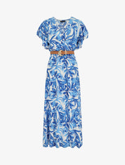 Robe longue manches courtes imprimé floral - Bleu - 5
