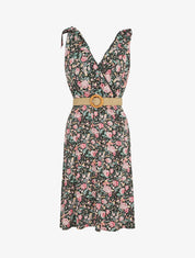 Robe mi-longue sans manches imprimé fleurs sauvages - Noir - 5