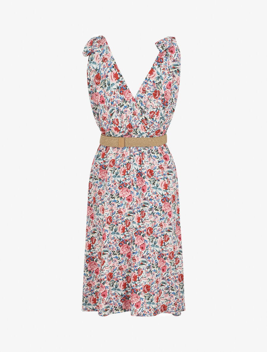 Robe mi-longue sans manches imprimé fleurs sauvages - Blanc - 2