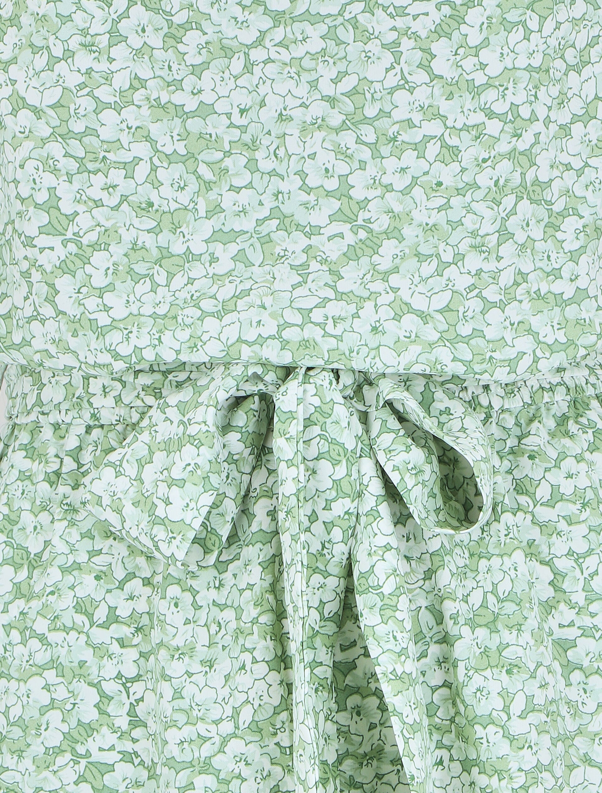Combishort fleuri fluide à mancherons volantés - Vert - 3