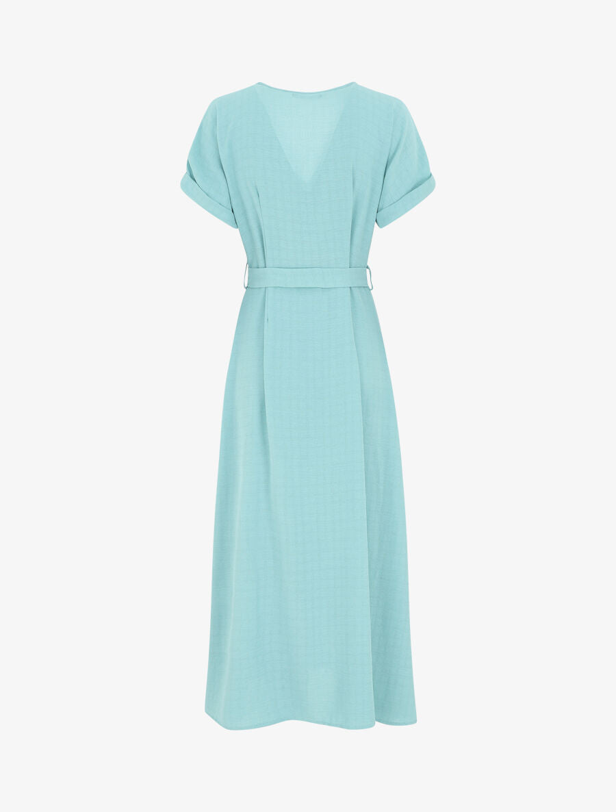 Robe longue unie ceinturée - Turquoise - 2