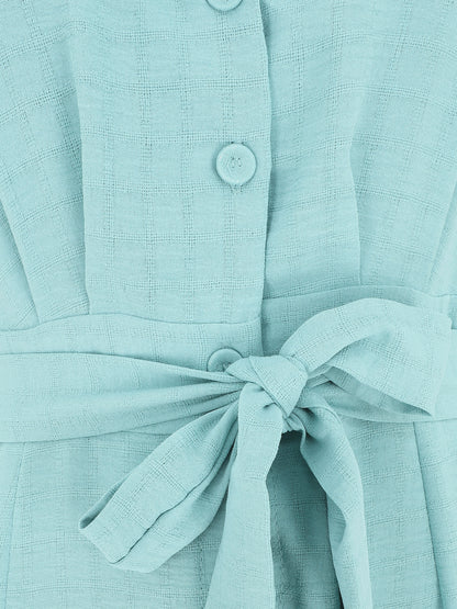 Robe longue unie ceinturée - Turquoise - 3