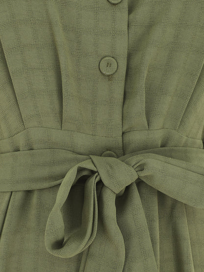 Robe longue unie ceinturée - Kaki - 3