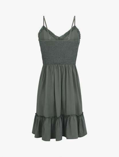 Robe courte unie et broderies - Kaki - 2