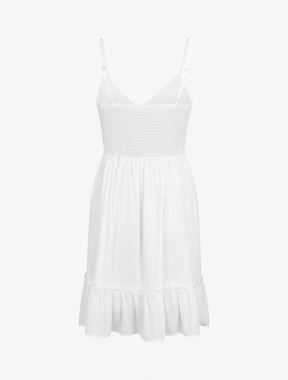Robe courte unie et broderies - Blanc - 2