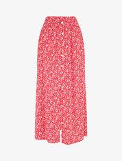 Jupe midi fleurie évasée à boutons - Rouge - 1