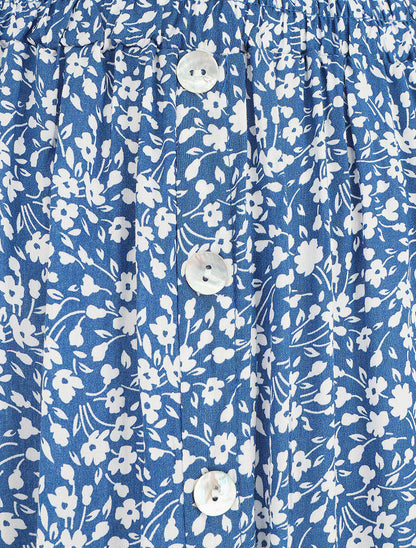 Jupe midi fleurie évasée à boutons - Bleu - 3