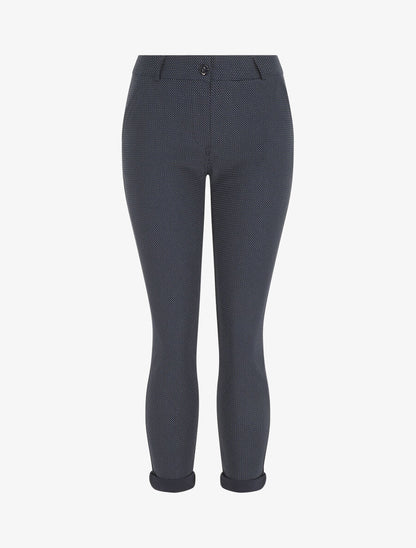 Pantalon droit taille haute imprimé petits points - Marine - 1