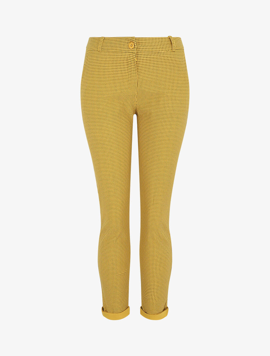 Pantalon droit taille haute imprimé petits points - Moutarde - 1