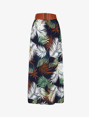 Jupe longue évasée imprimé tropical - Marine - 5