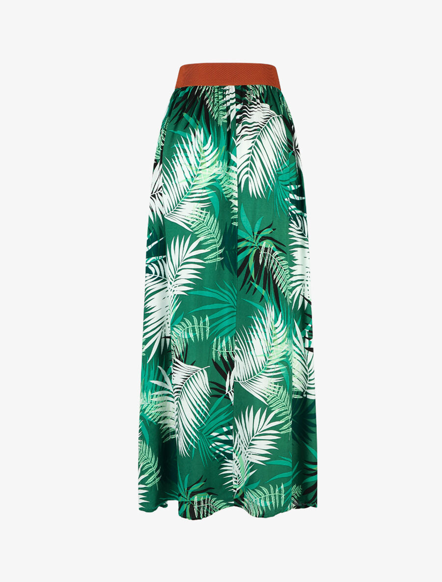 Jupe longue évasée imprimé tropical - Vert - 2
