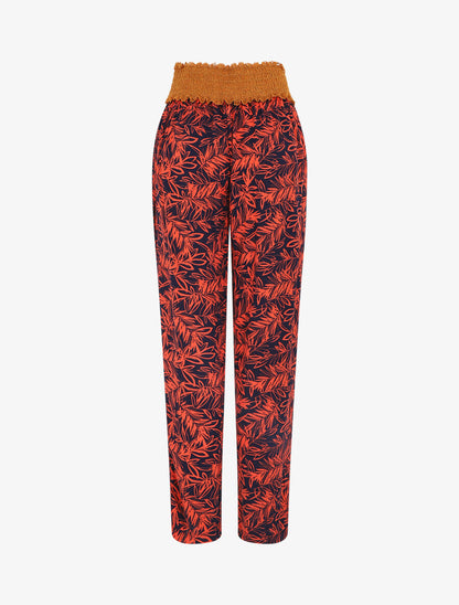 Pantalon droit taille haute imprimé végétal - Rouge - 2