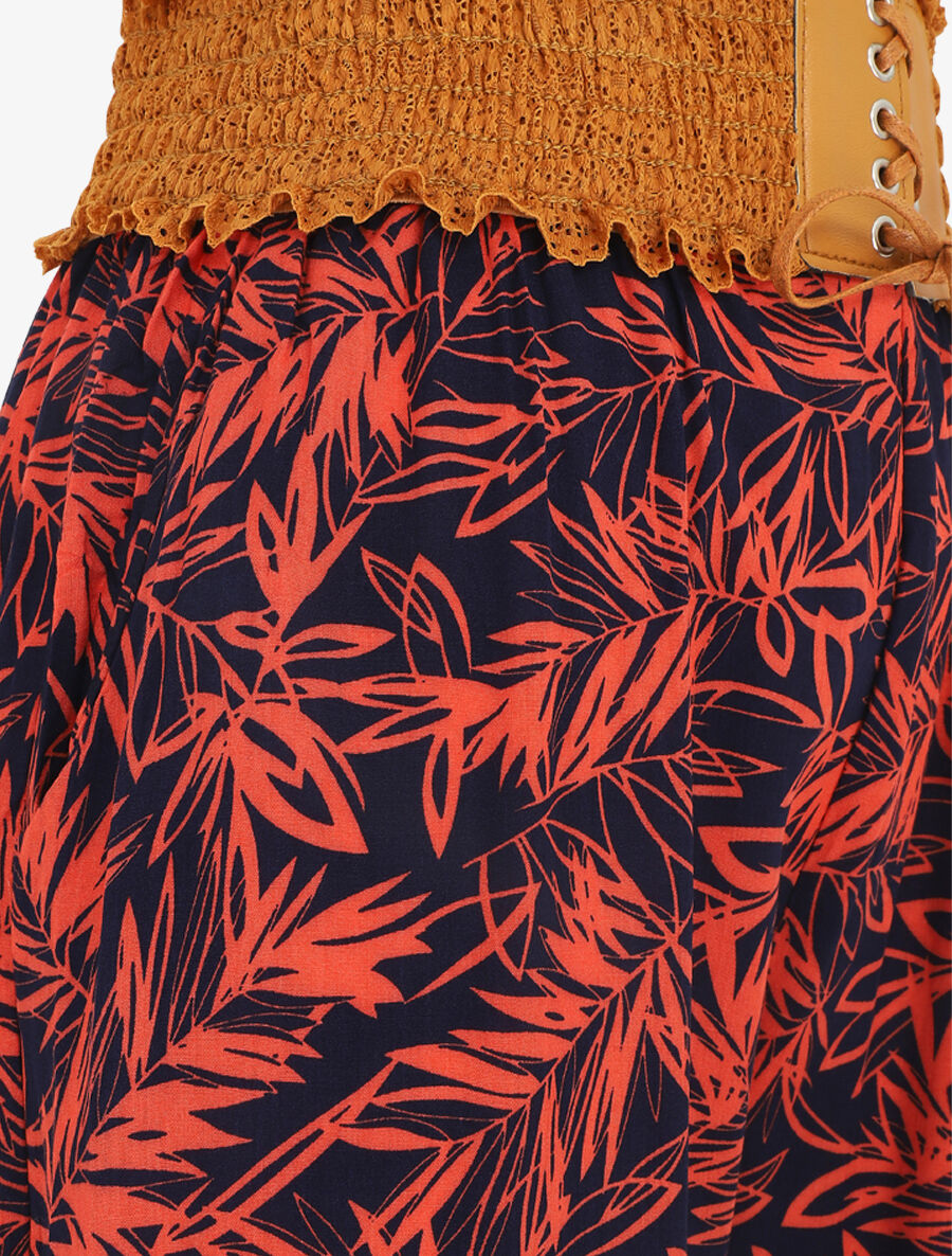 Pantalon droit taille haute imprimé végétal - Rouge - 3