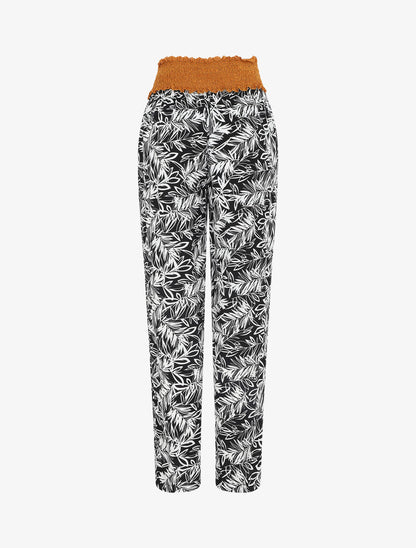 Pantalon droit taille haute imprimé végétal - Noir - 2