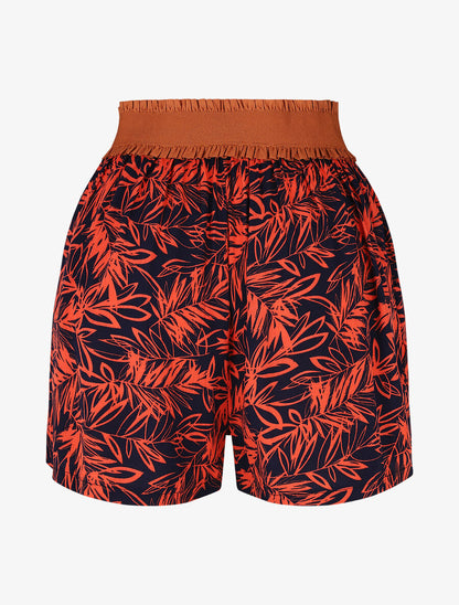 Short à taille haute style corset imprimé tropical - Rouge - 2